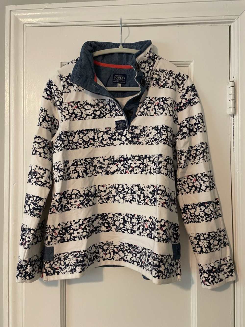 Joules Clothing Cream and Navy Floral Stripe Pullover